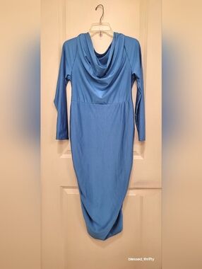 SHEIN Sky Blue Cowl Neck Long Sleeve Midi Dress